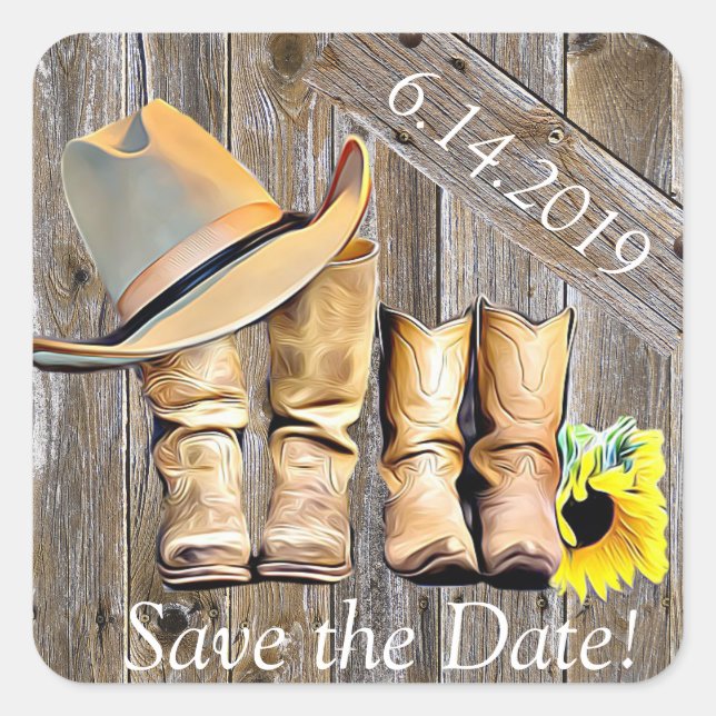 Sticker Carré Joli Faire-Part de Mariage Rustique Personnalisé (Devant)