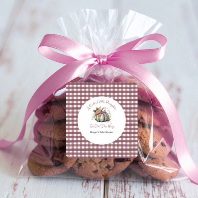 Sticker Carré Joli Fall Green & Plum Citrouille Baby shower à th (Créateur téléchargé)