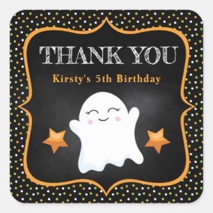 Sticker Carré Joli fantôme d'Halloween et joyeux anniversaire à