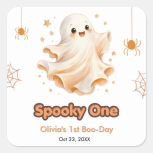 Sticker Carré Joli Fantôme Effrayant Un Anniversaire Halloween 1
