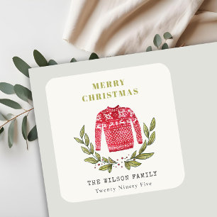 Sticker Carré Joli feuillage rouge vert moche doux Noël hiver