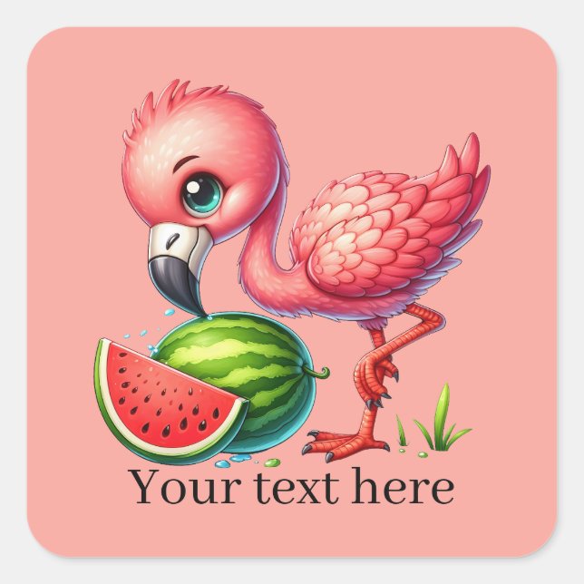 Sticker Carré Joli flamant rose ajouter du texte été (Devant)
