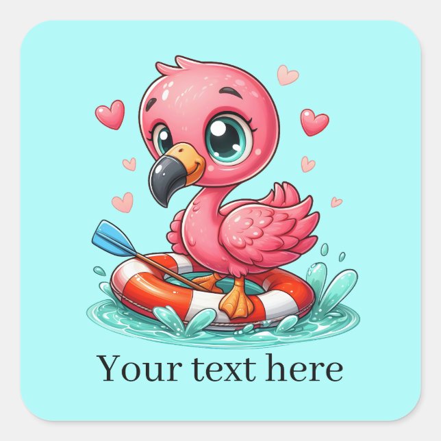 Sticker Carré Joli flamant rose flottant ajouter du texte (Devant)