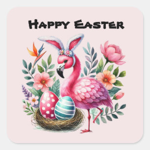 Sticker Carré Joli Flamant rose rose Pâques
