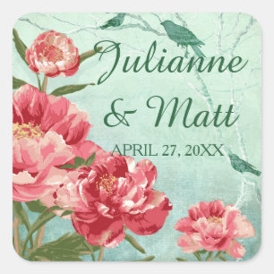 Sticker Carré Joli Fleur Rétro Favoriser Sceau Peonies Chintz