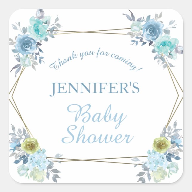 Sticker Carré Joli Floral Bleu C'est un Baby shower garçon (Devant)