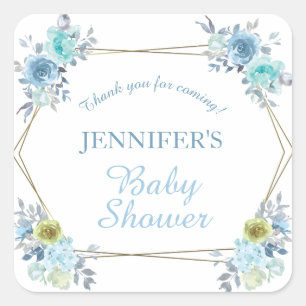 Sticker Carré Joli Floral Bleu C'est un Baby shower garçon
