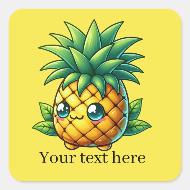 Sticker Carré Joli fruit d'ananas d'été ajouter du texte (Devant)
