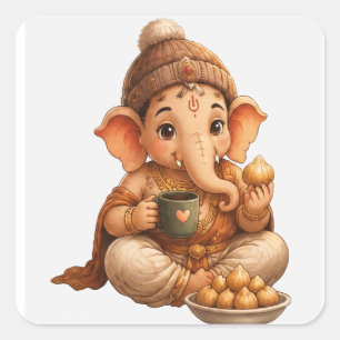 Sticker Carré Joli Ganesha Ganesh Chaturthi Festival