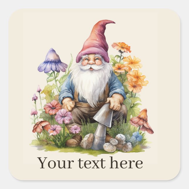 Sticker Carré Joli gnome de jardin ajouter du texte  (Devant)