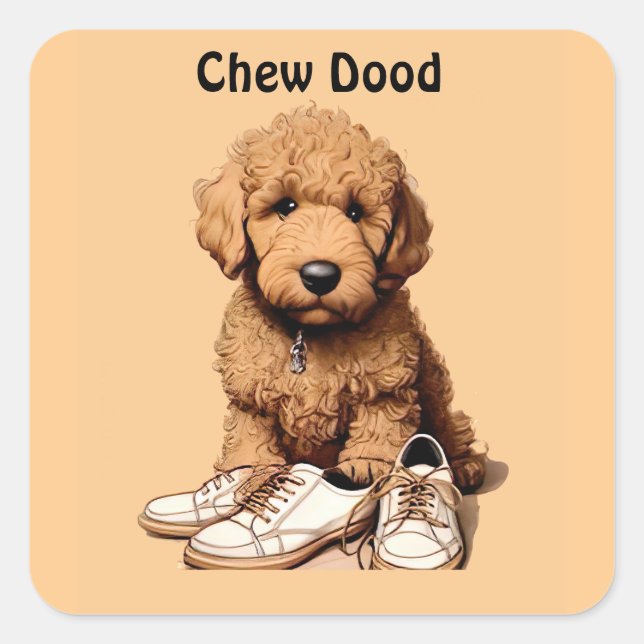 Sticker Carré Joli Goldendoodle Chien Chien Chien Avec Chaussure (Devant)