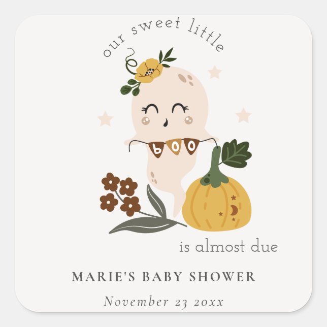 Sticker Carré Joli Halloween Blush Ghost Little Boo Baby shower (Devant)
