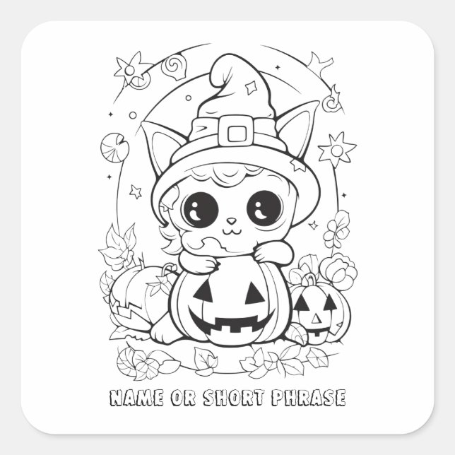 Sticker Carré Joli Halloween Kitty Couleur Votre Propre (Devant)