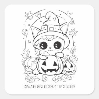 Sticker Carré Joli Halloween Kitty Couleur Votre Propre