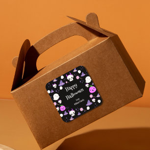 Sticker Carré Joli Halloween rose et violet Fantôme rose et viol