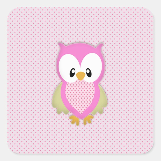 Sticker Carré Joli hibou rose pois rose motif impression (Devant)