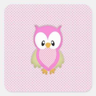 Sticker Carré Joli hibou rose pois rose motif impression