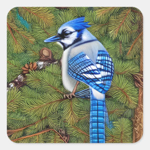 Sticker Carré Joli Jay bleu sauvage