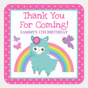 Sticker Carré Joli Lama Floral Printemps Turquoise & Anniversair