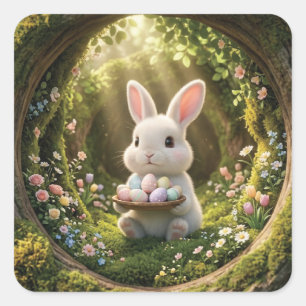 Sticker Carré Joli lapin de Pâques