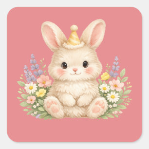 Sticker Carré Joli Lapin Jardin de Cottage Européen