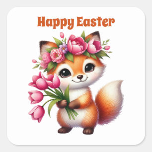 Sticker Carré Joli lapin renard de Pâques