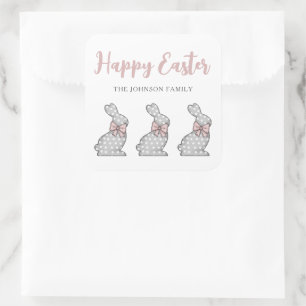 Sticker Carré Joli Lapin Rose Joyeuses Pâques