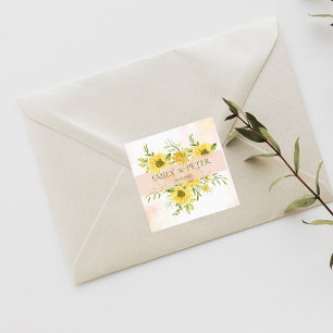 Sticker Carré Joli Mariage floral de tournesol jaune brillant