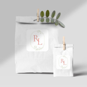 Sticker Carré Joli Mariage Floral Deux Initiales Monogramme
