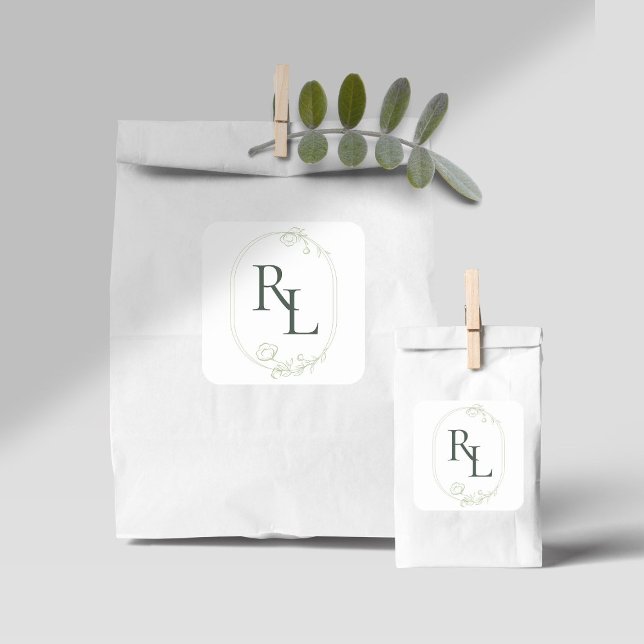Sticker Carré Joli Mariage Floral Deux Initiales Monogramme (Créateur téléchargé)