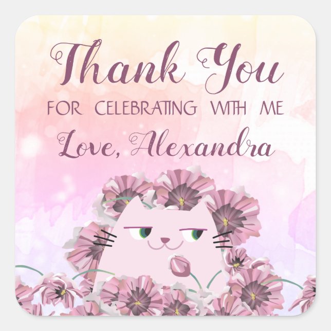 Sticker Carré Joli Merci d'anniversaire (Devant)