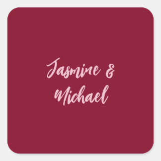 Sticker Carré Joli Minimaliste Rouge Bourgogne Calligraphie Nom 