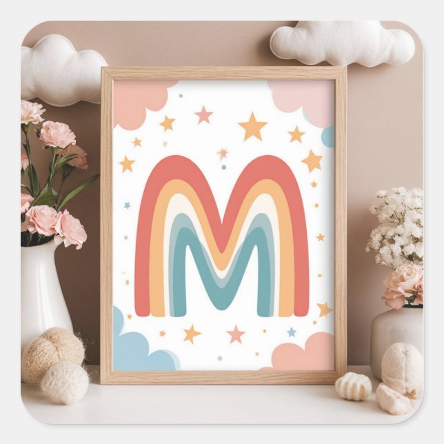 Sticker Carré ☁️ Joli monogramme M en forme de lettre initiale ☁ (Devant)