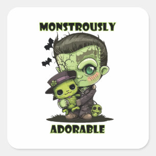 Sticker Carré Joli monstre de Frankenstein avec peluche