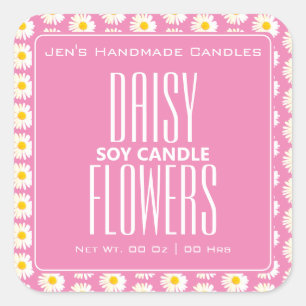 Sticker Carré Joli motif de fleurs de marguerite Bougies rose bl