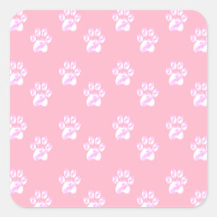 Sticker Carré Joli motif de patte blanche sur rose