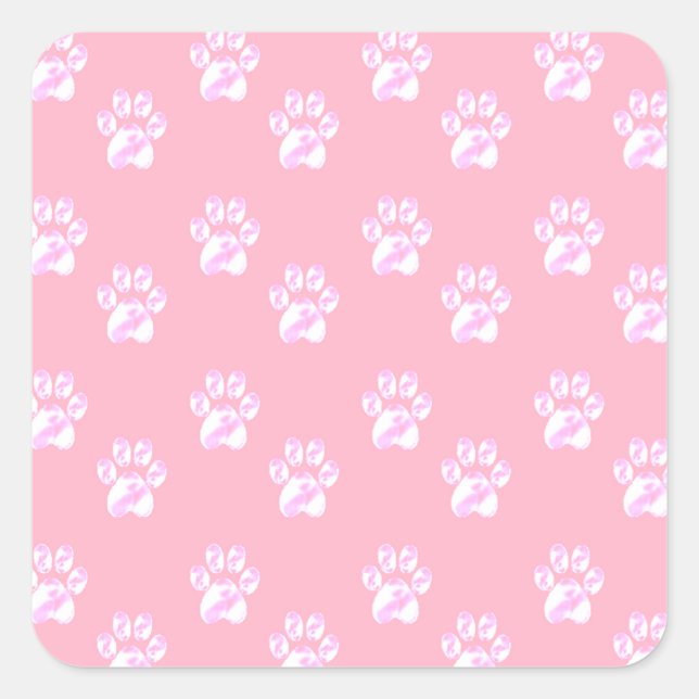 Sticker Carré Joli motif de pattes blanches sur fond rose (Devant)