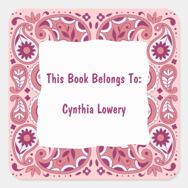 Sticker Carré Joli Motif Paisley Rose Fleurs Blanches (Devant)