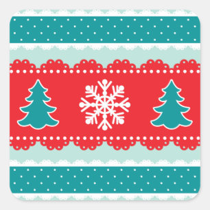Sticker Carré Joli Noël Arbres et Motif des flocons de neige