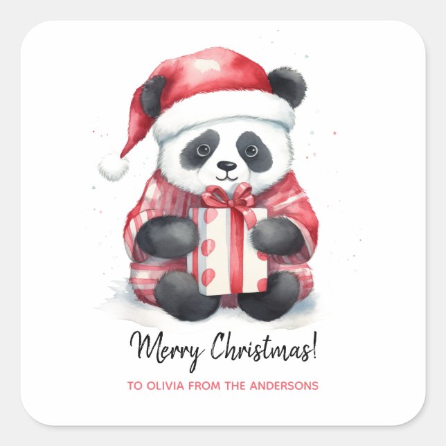 Sticker Carré Joli Noël Panda Père Noël (Devant)
