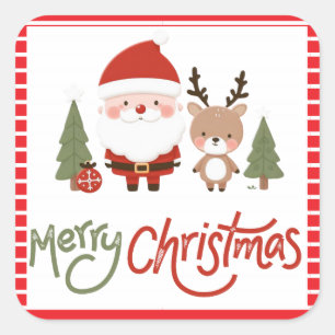 Sticker Carré Joli Noël Père Noël & Reindeer