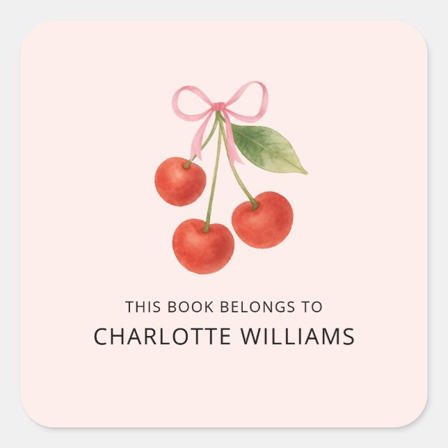 Sticker Carré Joli Nœud Papillon Cerise Retour à l'École Enfants (Devant)