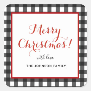 Sticker Carré Joli Noir et blanc plaid Joyeux carré de Noël