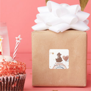 Sticker Carré Joli ours en peluche baby shower de garçons afro-a