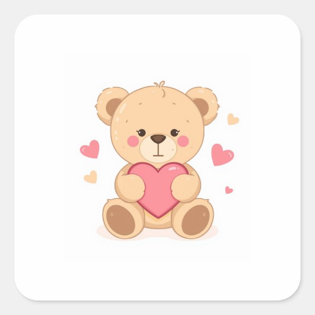 Sticker Carré Joli ours en peluche tenant un cœur – Amour de la  (Devant)