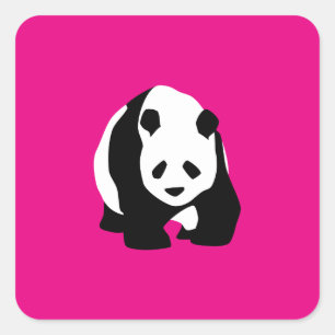 Sticker Carré Joli Ours Panda Rose Chaud Fuchsia Zoo Cadeau Faun