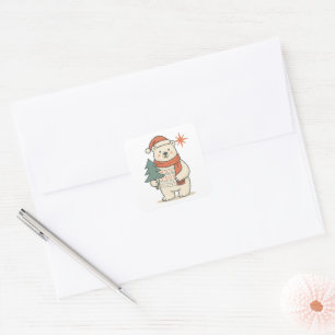 Sticker Carré Joli ours polaire de Noël Hiver scandinave