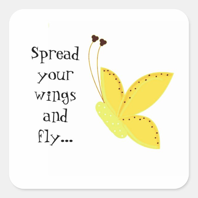 Sticker Carré Joli papillon avec dire (Devant)
