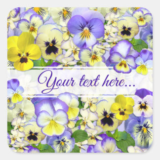 Sticker Carré Joli Pastel Pansies Votre Texte