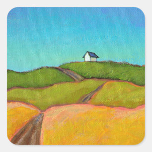 Sticker Carré Joli paysage art petite maison d'été peinture